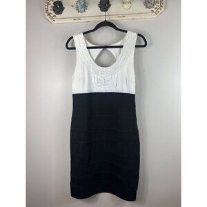 Rampage Dress Black Skirt White Sleeveless Bodice Ruffle Accent Large